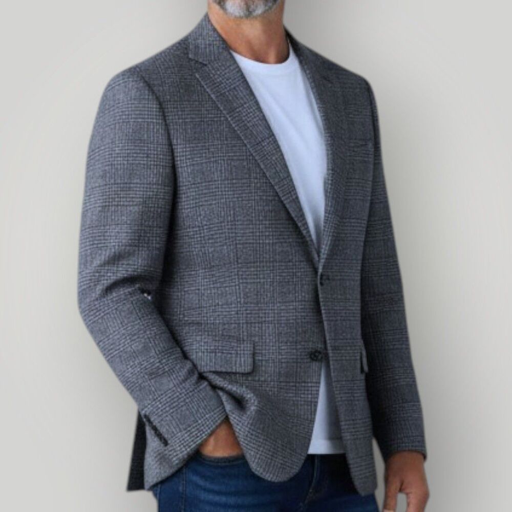RALPH LAUREN Mens Blazer Sport Coat Two Button Suit Jacket 48R Plaid Wool Gray